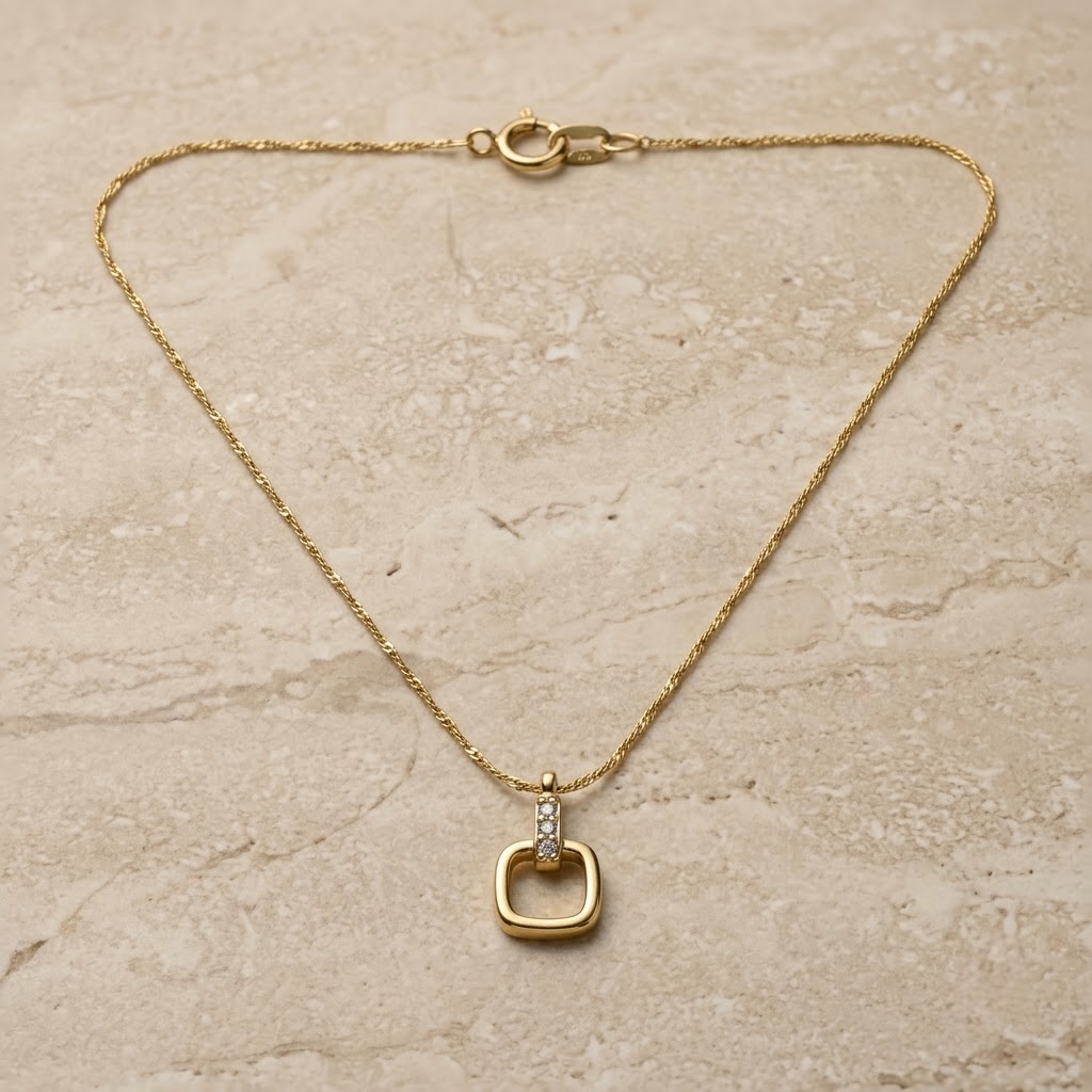 Vitthika Geometric Open Square Pavé Pendant in Gold Plated